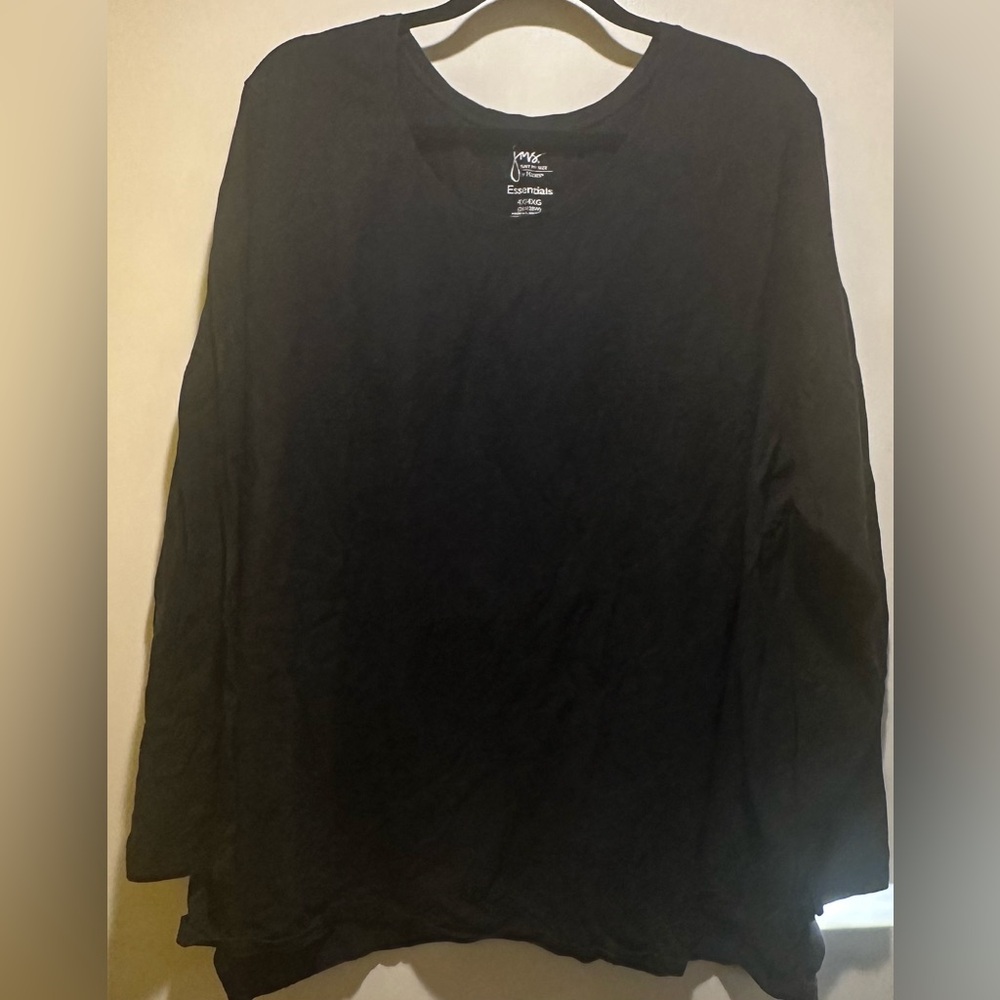 Just My Size Basic Long Sleeve Black V-Neck Tee, 4x
